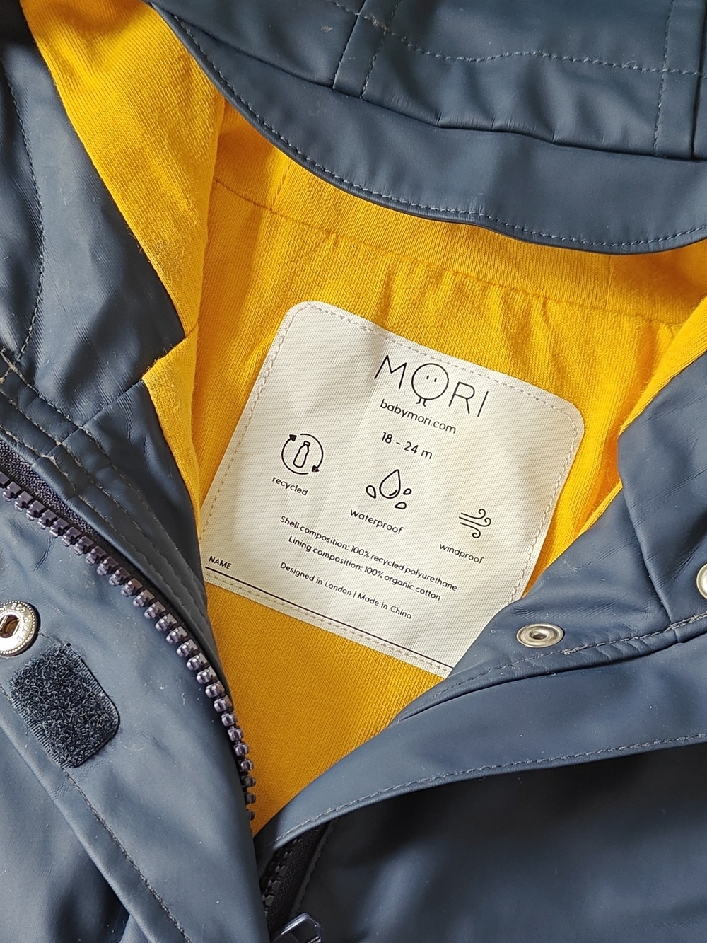 MORI Waterproof Windproof Rain Suit Jacket & Pants Set Navy/Yellow 18-24M - Picture 4 of 16